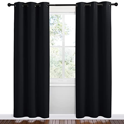 NICETOWN Halloween Bathroom Blackout Thermal Curtains and Drapes, 2 Panels, 42 inches Wide by 78 inches Long, Black, Solid Thermal Insulated Grommet Blackout Drapery Panels for Window - Image 2