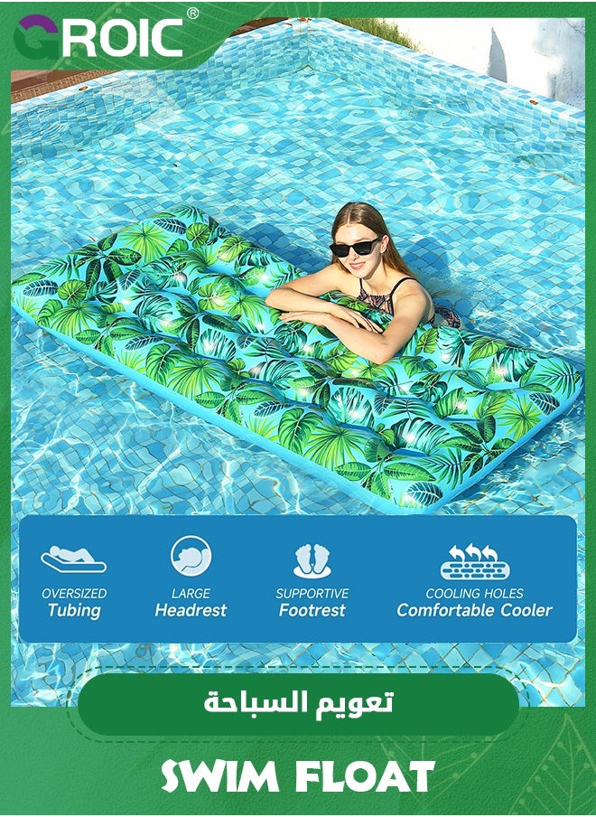 GROIC - Inflatable Pool Float Lounger Raft for Adults Floaties Oversized Headrest Cup Holder Cooling Summer Swimming Floating Mat, Tanning Pool Float with Headrest, Pool Lounger Inflatable Pool Chairs - Image 1