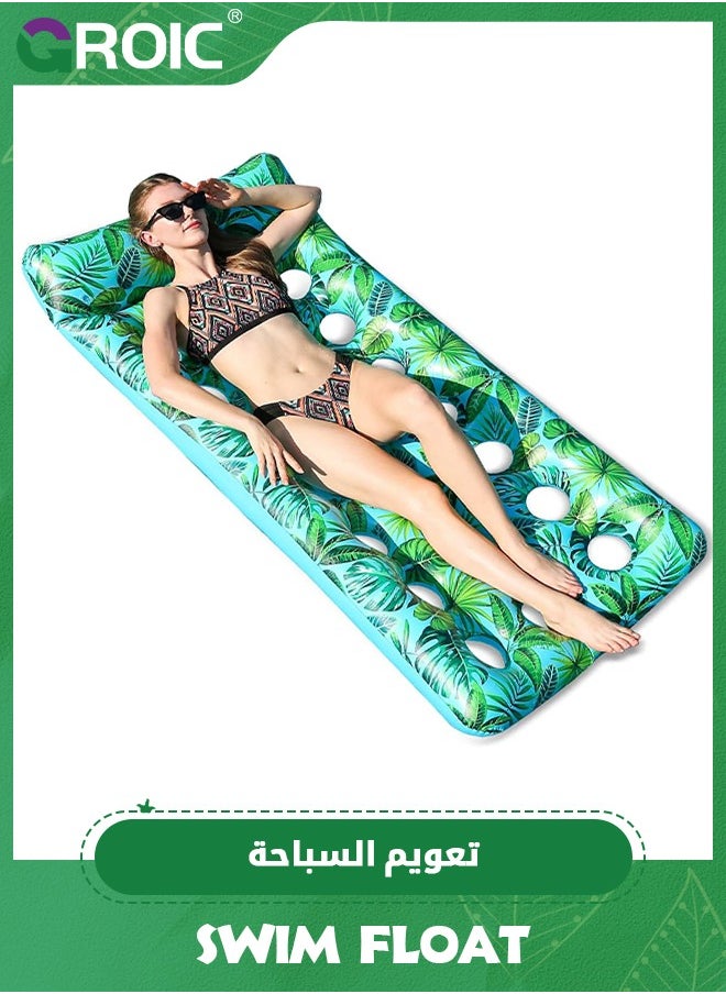 GROIC - Inflatable Pool Float Lounger Raft for Adults Floaties Oversized Headrest Cup Holder Cooling Summer Swimming Floating Mat, Tanning Pool Float with Headrest, Pool Lounger Inflatable Pool Chairs - Image 1