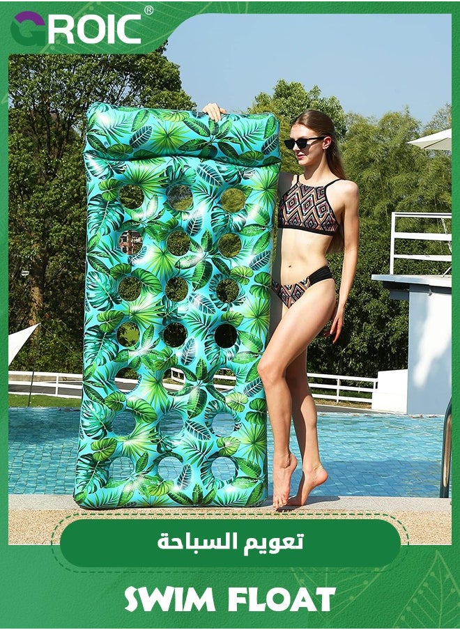 GROIC - Inflatable Pool Float Lounger Raft for Adults Floaties Oversized Headrest Cup Holder Cooling Summer Swimming Floating Mat, Tanning Pool Float with Headrest, Pool Lounger Inflatable Pool Chairs - Image 1