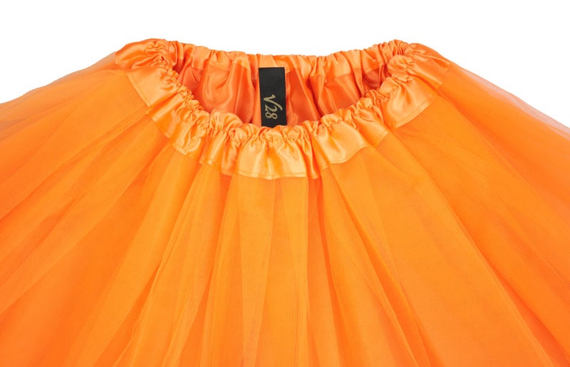 v28 Women's, Teen, Adult Classic Elastic 3, 4, 5 Layered Tulle Tutu Skirt (One Size, 4Layer-Orange) - Image 4