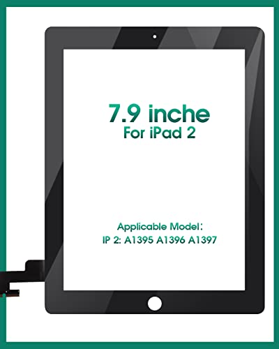 SRJTEK استبدال شاشة اللمس لجهاز iPad 2 SRJTEK A1397 A1395 A1396 قطع زجاجية رقمية، مع زر الصفحة الرئيسية + حامل الكاميرا + لاصق مثبت مسبقًا + إطار وسط (أسود) - Image 3