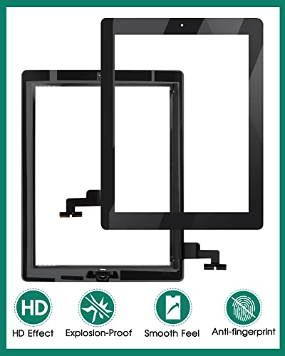 SRJTEK استبدال شاشة اللمس لجهاز iPad 2 SRJTEK A1397 A1395 A1396 قطع زجاجية رقمية، مع زر الصفحة الرئيسية + حامل الكاميرا + لاصق مثبت مسبقًا + إطار وسط (أسود) - Image 4