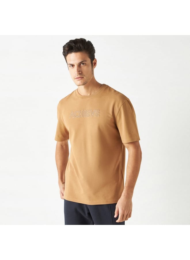 Iconic Iconic Typographic Detail Crew Neck T-shirt with Short Sleeves  - Image 1