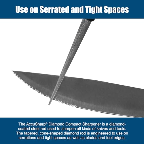 AccuSharp Diamond Compact Tapered Rod Sharpener, Portable Knife & Tool Sharpener for Serrated Blades, Fillet Knives & Fish Hooks, Knife Honing Steel Rod - Image 3