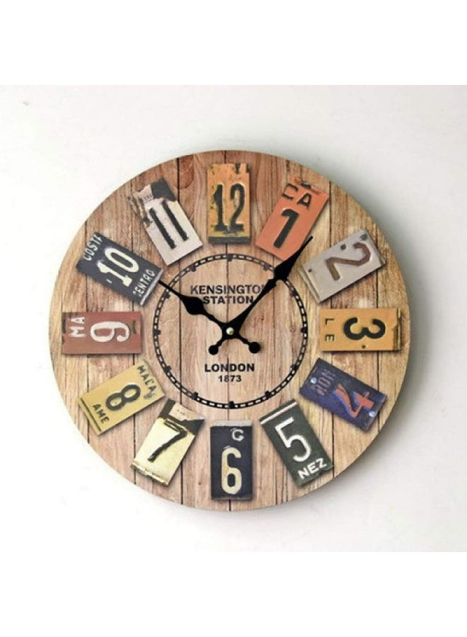 European Solid Wood Vintage Wall Clock - 12" Silent Sweep Quartz Movement Rustic Round Clock for Living Room, Bedroom & Office (Natural Wood) - Image 1
