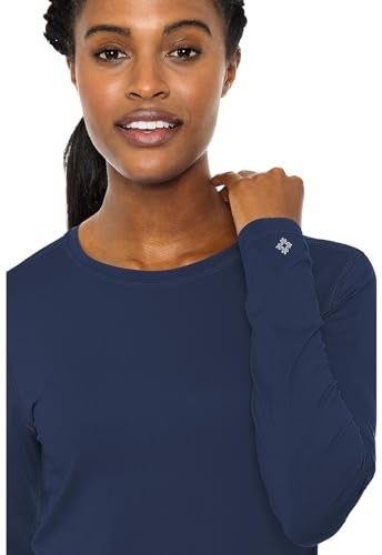 Med Couture Women's Underscrub Top Long Sleeve Performance Knit Tee, 360° Stretch, Lightweight & Ultra Soft Fabric - MC8499, XL, Navy - Image 3