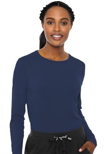 Med Couture Women's Underscrub Top Long Sleeve Performance Knit Tee, 360° Stretch, Lightweight & Ultra Soft Fabric - MC8499, XL, Navy - Image 1
