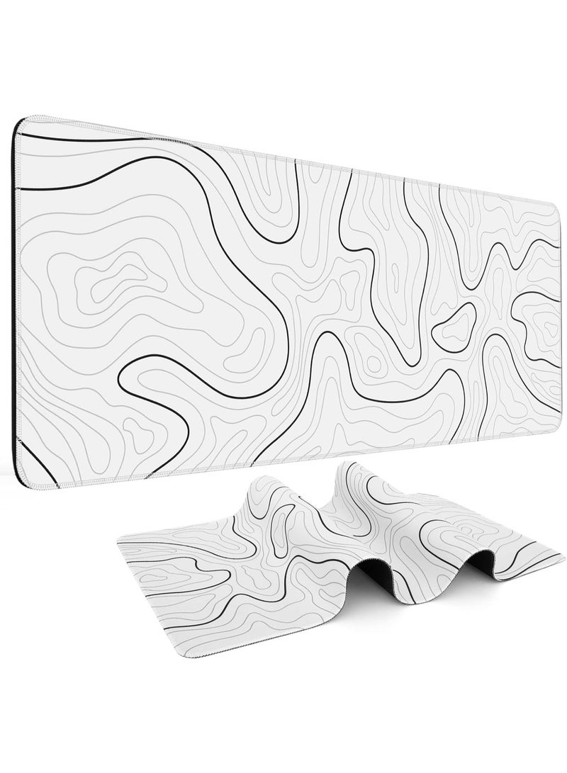 Mouse Pad Gaming Mousepad 60*30 cm Large Mouse Pad for Keyboard and Mouse with Anti-Slip Rubber Base, Keyboard Pad Mouse Mat for Home and Office(White with Black Topographic Line) - Image 1