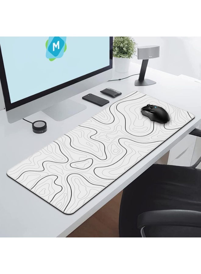 Mouse Pad Gaming Mousepad 60*30 cm Large Mouse Pad for Keyboard and Mouse with Anti-Slip Rubber Base, Keyboard Pad Mouse Mat for Home and Office(White with Black Topographic Line) - Image 4