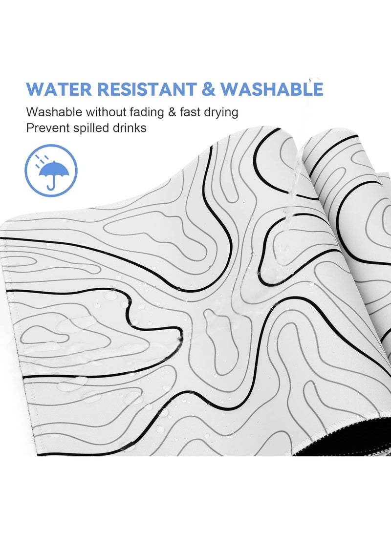 Mouse Pad Gaming Mousepad 60*30 cm Large Mouse Pad for Keyboard and Mouse with Anti-Slip Rubber Base, Keyboard Pad Mouse Mat for Home and Office(White with Black Topographic Line) - Image 5