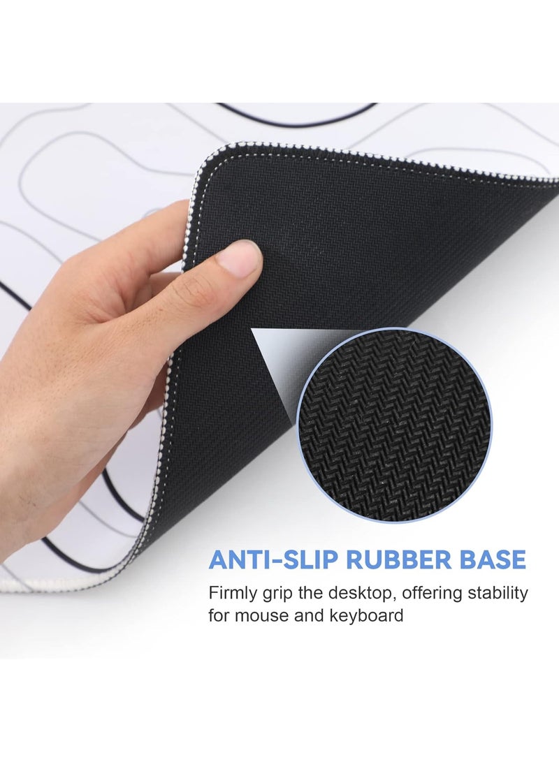 Mouse Pad Gaming Mousepad 60*30 cm Large Mouse Pad for Keyboard and Mouse with Anti-Slip Rubber Base, Keyboard Pad Mouse Mat for Home and Office(White with Black Topographic Line) - Image 2