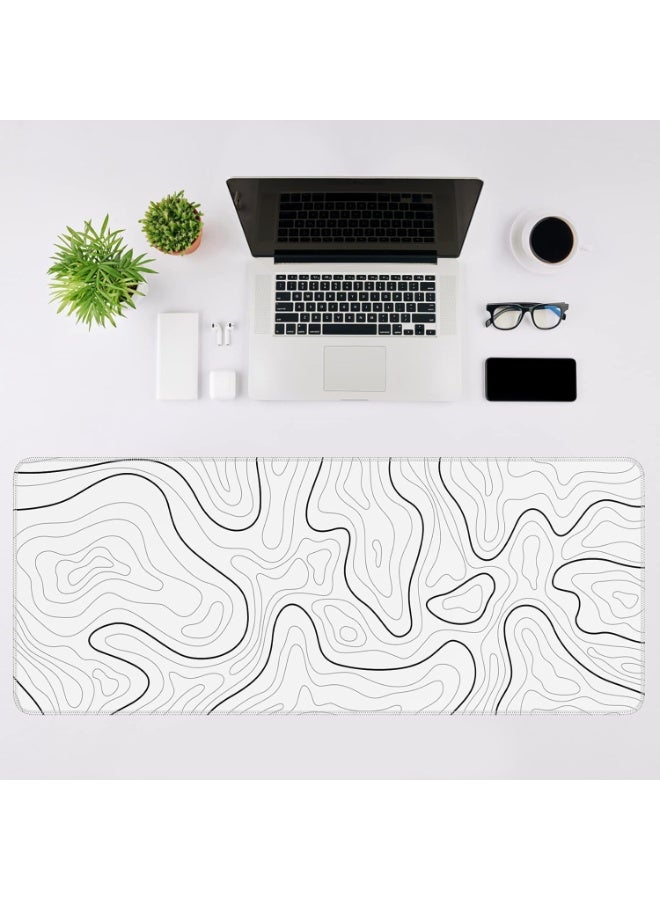Mouse Pad Gaming Mousepad 60*30 cm Large Mouse Pad for Keyboard and Mouse with Anti-Slip Rubber Base, Keyboard Pad Mouse Mat for Home and Office(White with Black Topographic Line) - Image 3