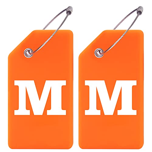 Gostwo 2 Pack Silicone Luggage Tags for Suitcases 26 Initial Letter Baggage Labels Handbag School Bag Suitcase Instrument Tag with Stainless Steel LoopOrangeLetter M - Image 1