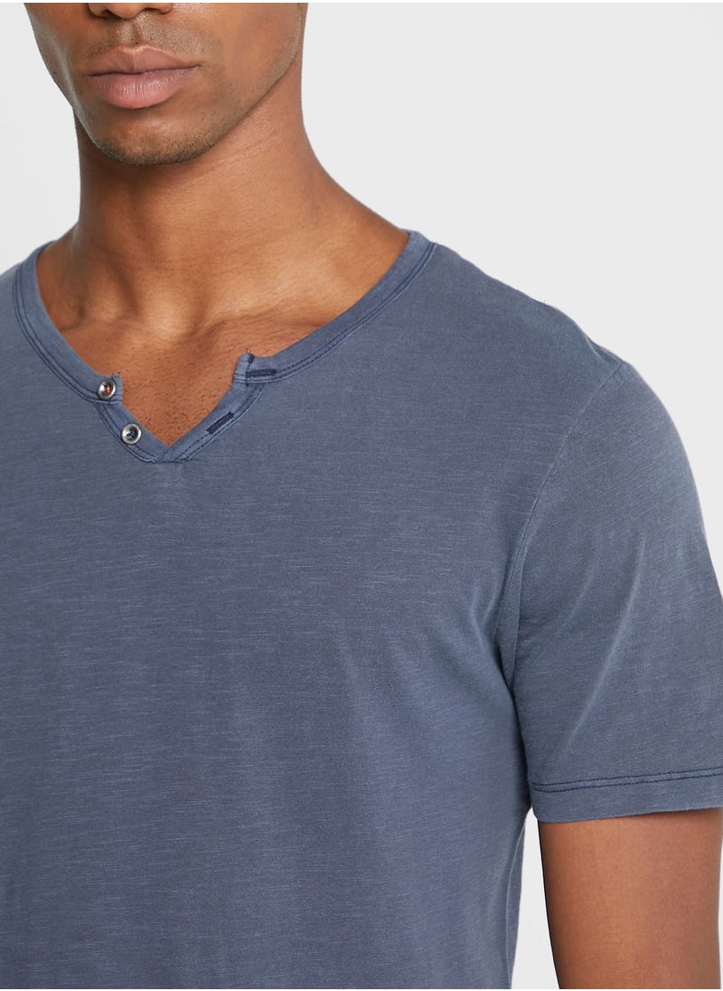 JACK & JONES - Essential Split Neck T-Shirt - Image 1