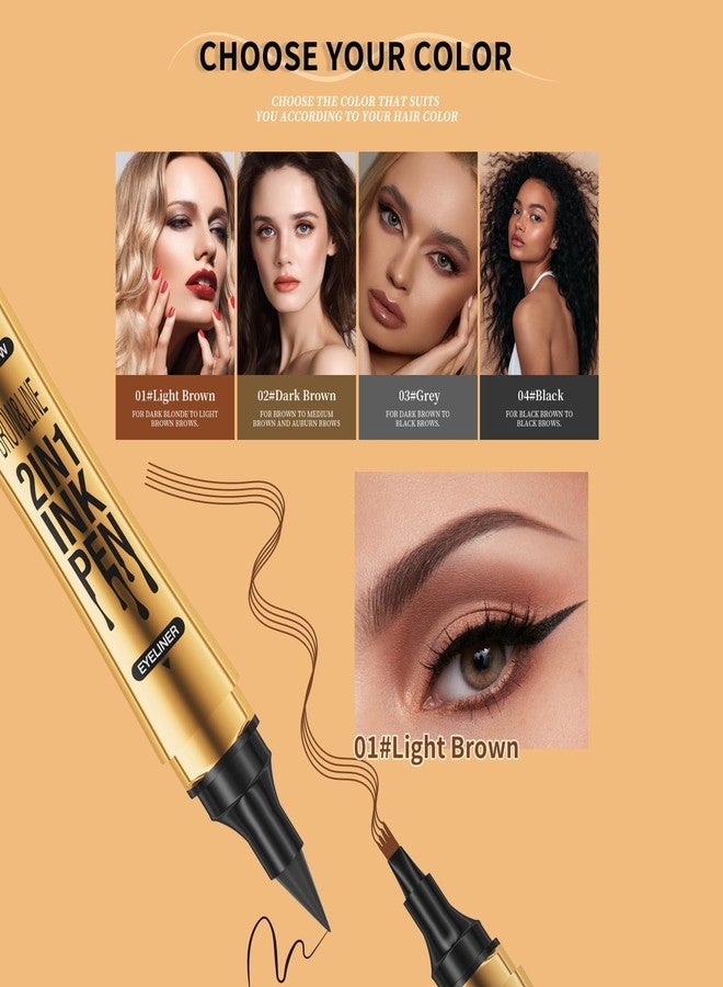 كيو اي سي قلم تحديد الحواجب بتقنية الميكروبليدينغ من كيو آي سي 2 في 1 مع قلم تحديد العيون، قلم حواجب سحري ثلاثي الأبعاد مقاوم للماء مع 4 رؤوس متشعبة، قلم حواجب متعدد الوظائف برأسين بتقنية الميكروبليدينغ، مقاوم للماء ويدوم طويلاً (أسود) - Image 4