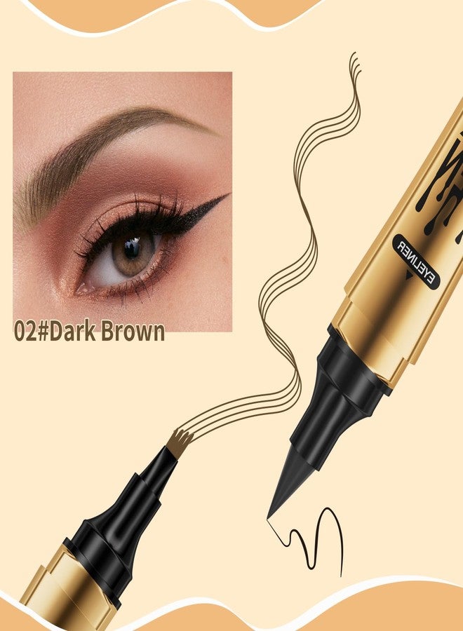 كيو اي سي قلم تحديد الحواجب بتقنية الميكروبليدينغ من كيو آي سي 2 في 1 مع قلم تحديد العيون، قلم حواجب سحري ثلاثي الأبعاد مقاوم للماء مع 4 رؤوس متشعبة، قلم حواجب متعدد الوظائف برأسين بتقنية الميكروبليدينغ، مقاوم للماء ويدوم طويلاً (أسود) - Image 5
