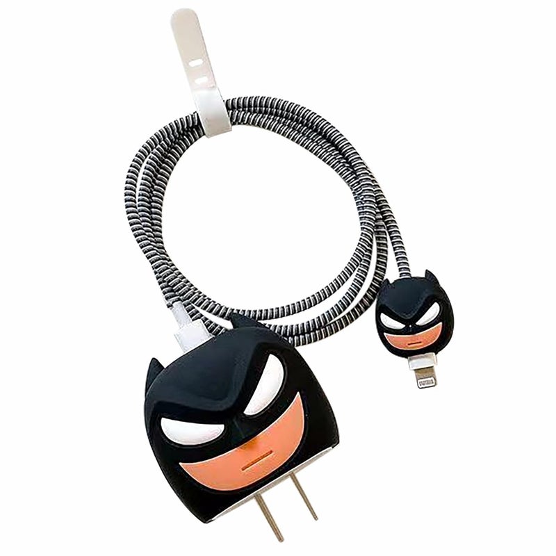 Like Star غطاء حماية 4 في 1 متوافق مع شاحن أبل 20 واط/18 واط USB-C مع واقي سلك، غطاء شخصية كرتونية ثلاثية الأبعاد 360 درجة (باتمان) - Image 1