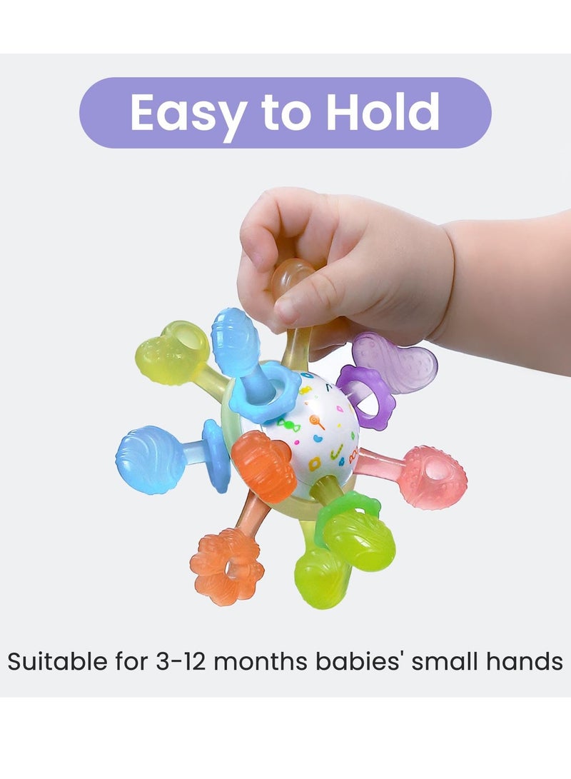 Baby Teething Toys Silicone Teethers for Babies Rattling Teething Relief Multiple Sensory Teething Ball Hand Ball Early education toy Chew Toy for Babies 0-12 Months BPA Free Yellow - Image 2