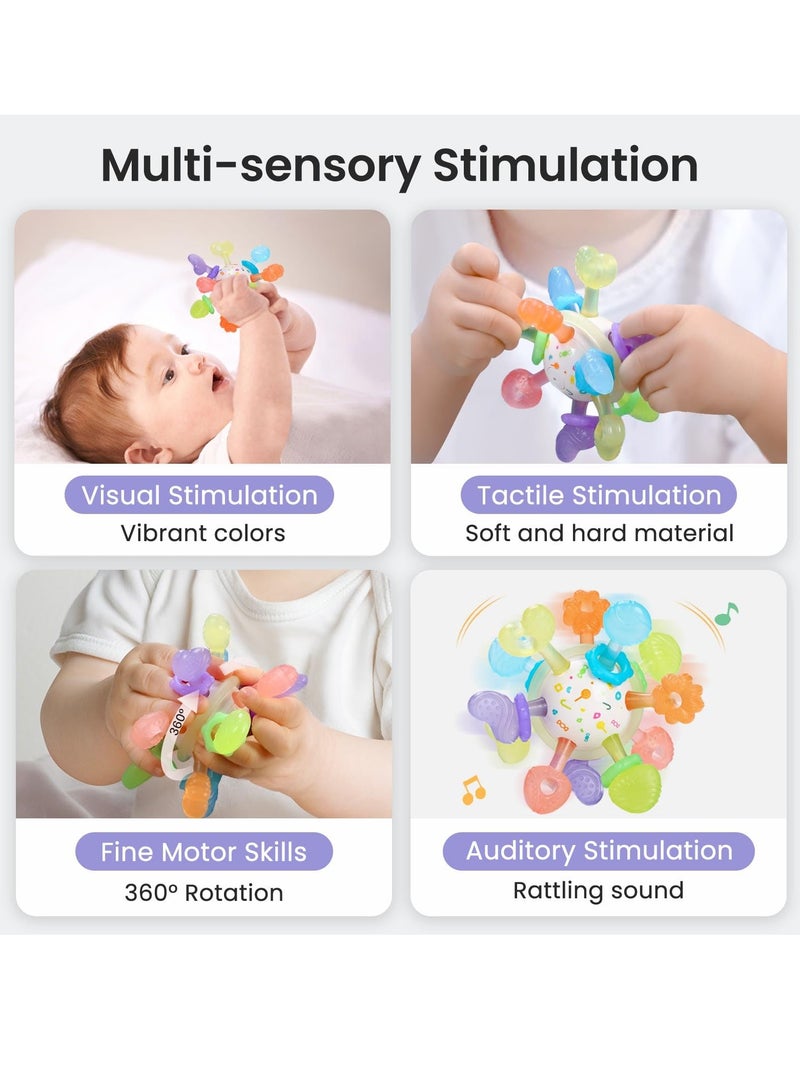 Baby Teething Toys Silicone Teethers for Babies Rattling Teething Relief Multiple Sensory Teething Ball Hand Ball Early education toy Chew Toy for Babies 0-12 Months BPA Free Yellow - Image 3