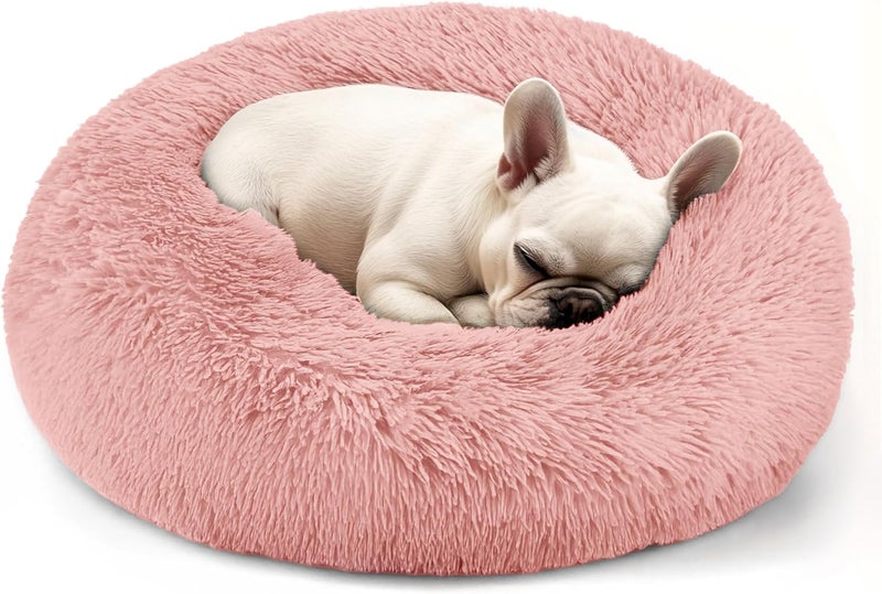 Hoewina Dogs Bed for Small Dogs, Anti-Anxiety Washable Round Bed (Pink, 24.0" L x 24.0" W x 8.0" Th) - Image 1