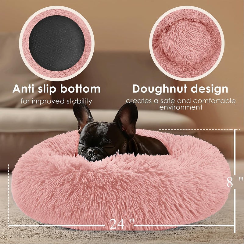 Hoewina Dogs Bed for Small Dogs, Anti-Anxiety Washable Round Bed (Pink, 24.0" L x 24.0" W x 8.0" Th) - Image 3