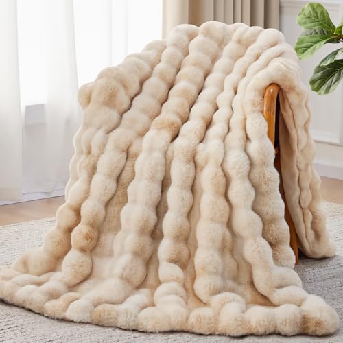 Anysay Faux Fur Throw Blanket, 1000GSM Fluffy Soft Bubble Blanket for Couch Bed, Cozy Plush Warm and Thick Blanket, Fuzzy Rabbit Throw for Living Room Bedroom 50''*60'' Tie-dye Camel - Image 1