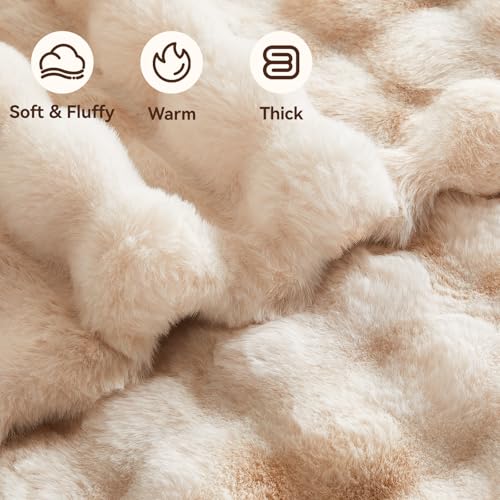 Anysay Faux Fur Throw Blanket, 1000GSM Fluffy Soft Bubble Blanket for Couch Bed, Cozy Plush Warm and Thick Blanket, Fuzzy Rabbit Throw for Living Room Bedroom 50''*60'' Tie-dye Camel - Image 2
