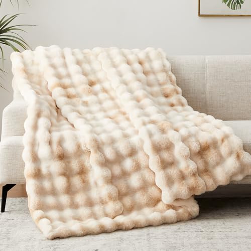 Anysay Faux Fur Throw Blanket, 1000GSM Fluffy Soft Bubble Blanket for Couch Bed, Cozy Plush Warm and Thick Blanket, Fuzzy Rabbit Throw for Living Room Bedroom 50''*60'' Tie-dye Camel - Image 4