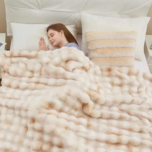 Anysay Faux Fur Throw Blanket, 1000GSM Fluffy Soft Bubble Blanket for Couch Bed, Cozy Plush Warm and Thick Blanket, Fuzzy Rabbit Throw for Living Room Bedroom 50''*60'' Tie-dye Camel - Image 3