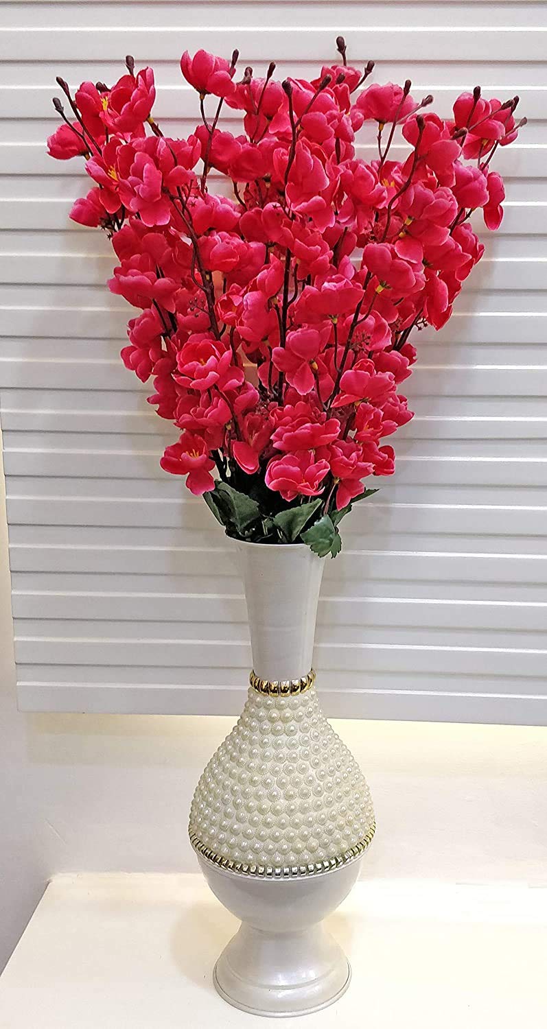 Everbuy Iron, Plastic Artificial Flowers For Home Decoration Cherry Blossom- Dark Pink, 7 Branches - Image 5