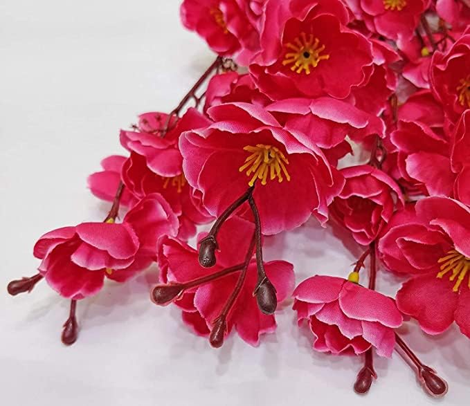 Everbuy Iron, Plastic Artificial Flowers For Home Decoration Cherry Blossom- Dark Pink, 7 Branches - Image 2