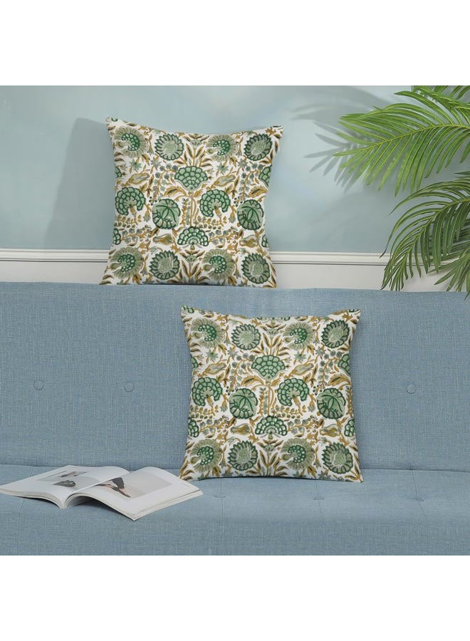 DAFENA Boho Sage Green Pillow Covers 18x18 Inch 2 Pcs Mustard Yellow Vintage Floral Decor Throw Pillows Spring Flower Summer Outdoor Farmhouse Decoration Pillowcase Cushion Cover for Couch Sofa Bed - Image 3