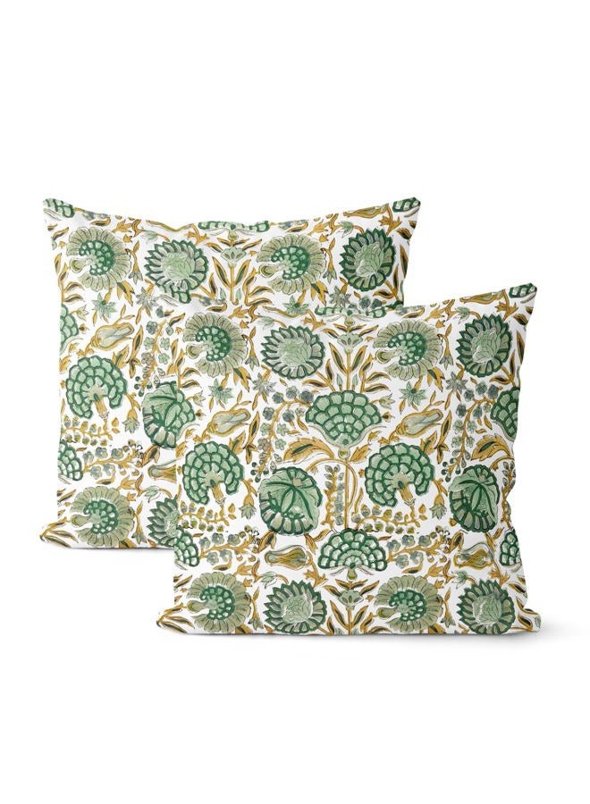 DAFENA Boho Sage Green Pillow Covers 18x18 Inch 2 Pcs Mustard Yellow Vintage Floral Decor Throw Pillows Spring Flower Summer Outdoor Farmhouse Decoration Pillowcase Cushion Cover for Couch Sofa Bed - Image 1