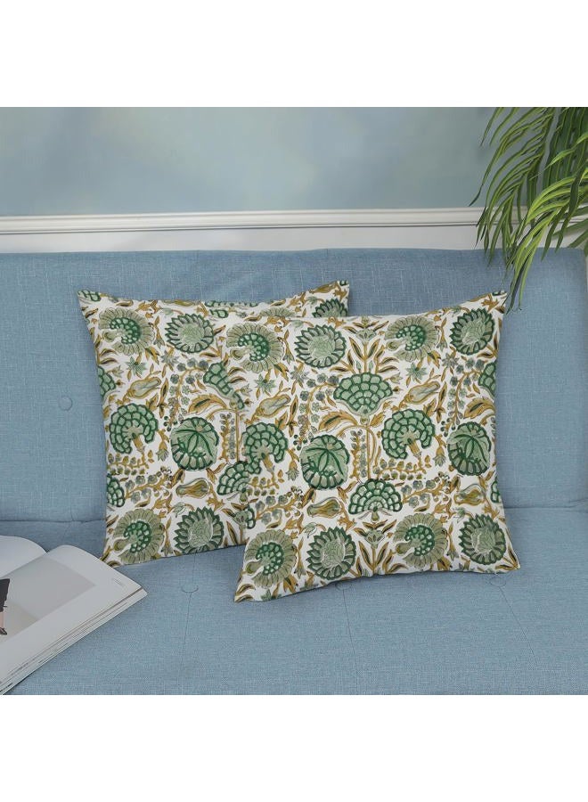 DAFENA Boho Sage Green Pillow Covers 18x18 Inch 2 Pcs Mustard Yellow Vintage Floral Decor Throw Pillows Spring Flower Summer Outdoor Farmhouse Decoration Pillowcase Cushion Cover for Couch Sofa Bed - Image 4