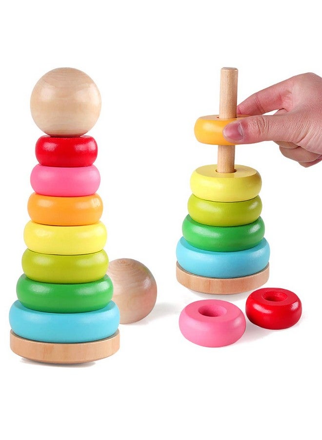 GEMEM Stacking Rings Toy Wooden Rainbow Stacker Toddler Learning Toys For 18 Months 2 Year Old Baby Boys Girls Non Toxic - Image 3