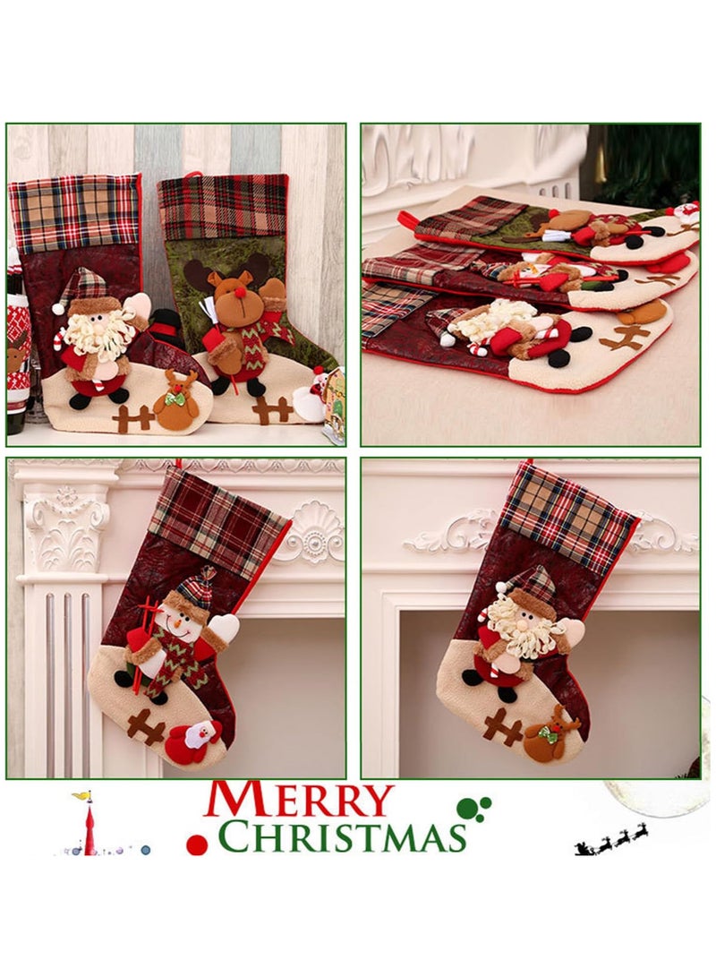 AUTOYSUR حقيبة هدايا جوارب عيد الميلاد 3 عبوات، جوارب عيد الميلاد ثلاثية الأبعاد كحقائب هدايا وحلويات لتزيين العطلات بتصميم مخصص سانتا ورنّة، جوارب معلقة على شجرة عيد الميلاد والمدفأة - Image 2