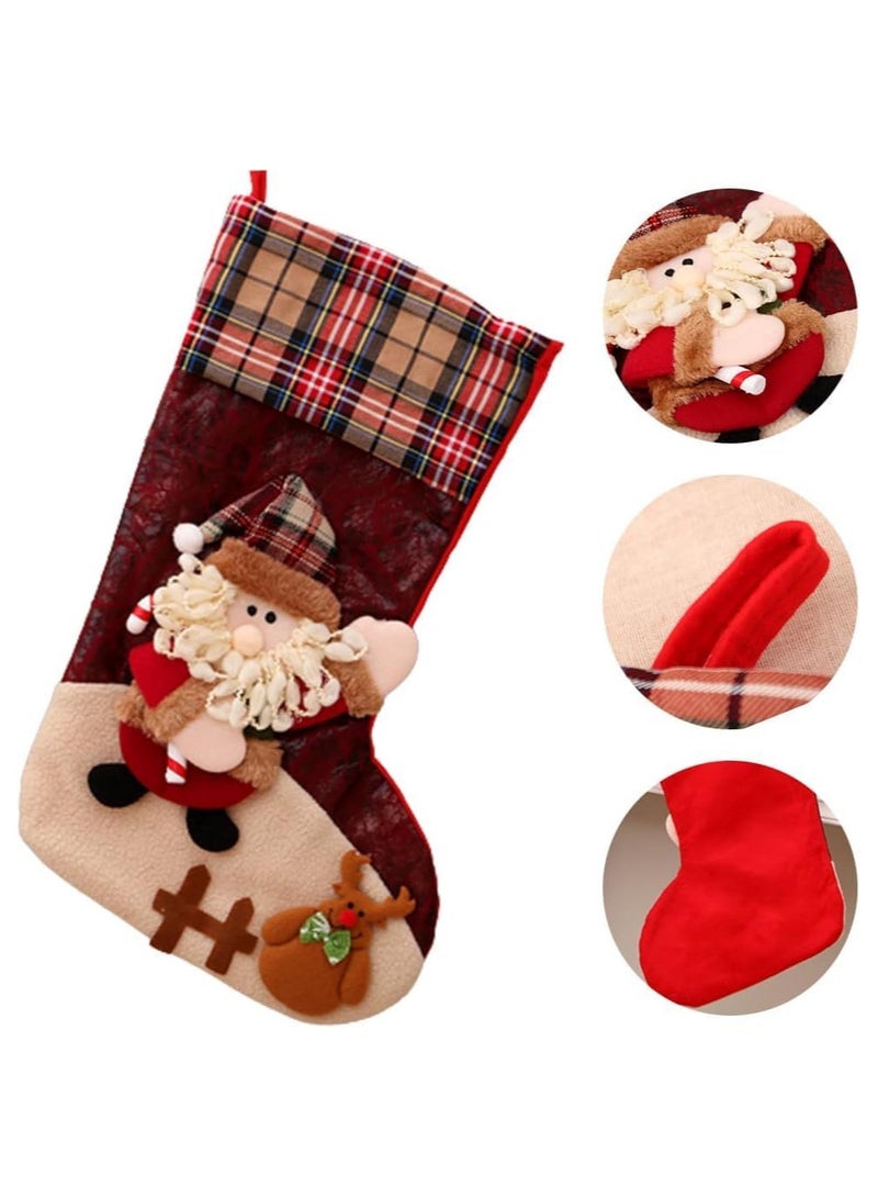 AUTOYSUR حقيبة هدايا جوارب عيد الميلاد 3 عبوات، جوارب عيد الميلاد ثلاثية الأبعاد كحقائب هدايا وحلويات لتزيين العطلات بتصميم مخصص سانتا ورنّة، جوارب معلقة على شجرة عيد الميلاد والمدفأة - Image 4