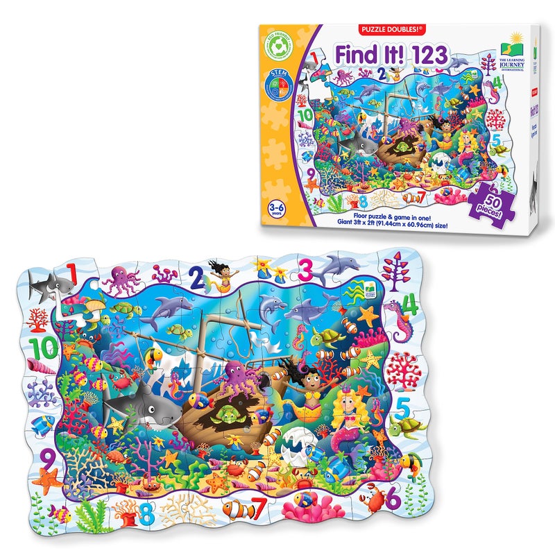 The Learning Journey Puzzle Doubles - Find It! 123 - STEM Preschool Toys & Gifts for Boys & Girls Ages 3 and Up, 24" H x 36" W x 0.08" D (695180) , Blue - Image 1