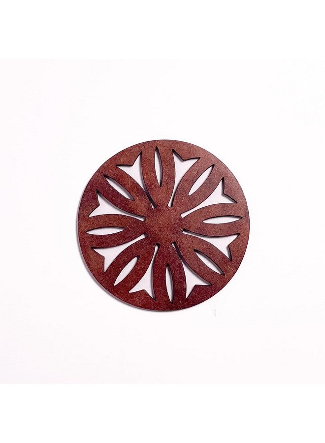 IndionArt Dwe 77mm Decorative Wooden Coaster Set with Stand, Hand-Painted Mandala Design, (Set of 8, Warm Walnut) - Image 3
