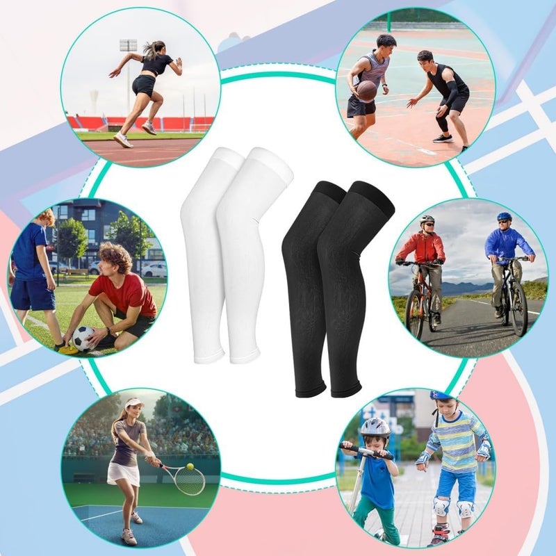 Outdoor Compression Leg Sleeves - 2 Pcs Unisex Classic Long Compression Leg Warmers (Black & Gray) - Image 5