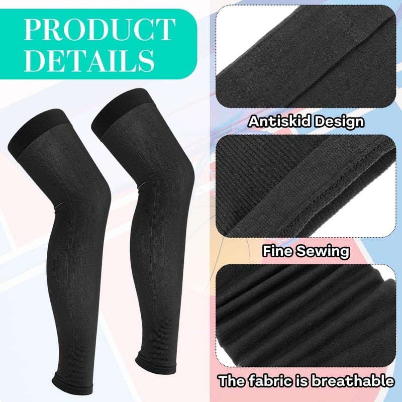Outdoor Compression Leg Sleeves - 2 Pcs Unisex Classic Long Compression Leg Warmers (Black & Gray) - Image 3