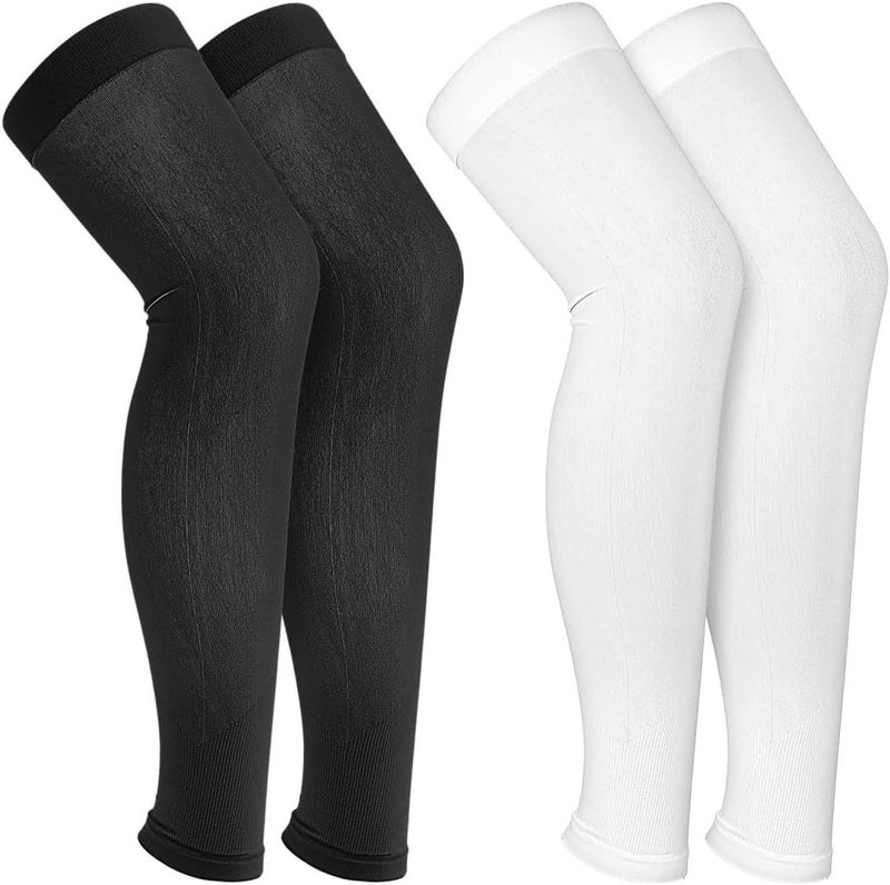 Outdoor Compression Leg Sleeves - 2 Pcs Unisex Classic Long Compression Leg Warmers (Black & Gray) - Image 1