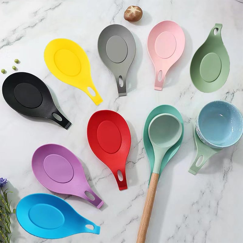 MTOMDY 10 Pieces Colorful Spatula Rest silicone spoon rest Heat Resistant Spoon and Ladle HolderStovetop Spoon Rest