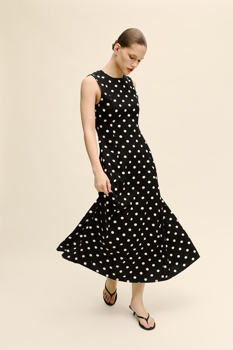 DeFacto Black Woman Crew Neck Polka Dot Poplin Midi Dress Casual - Image 3