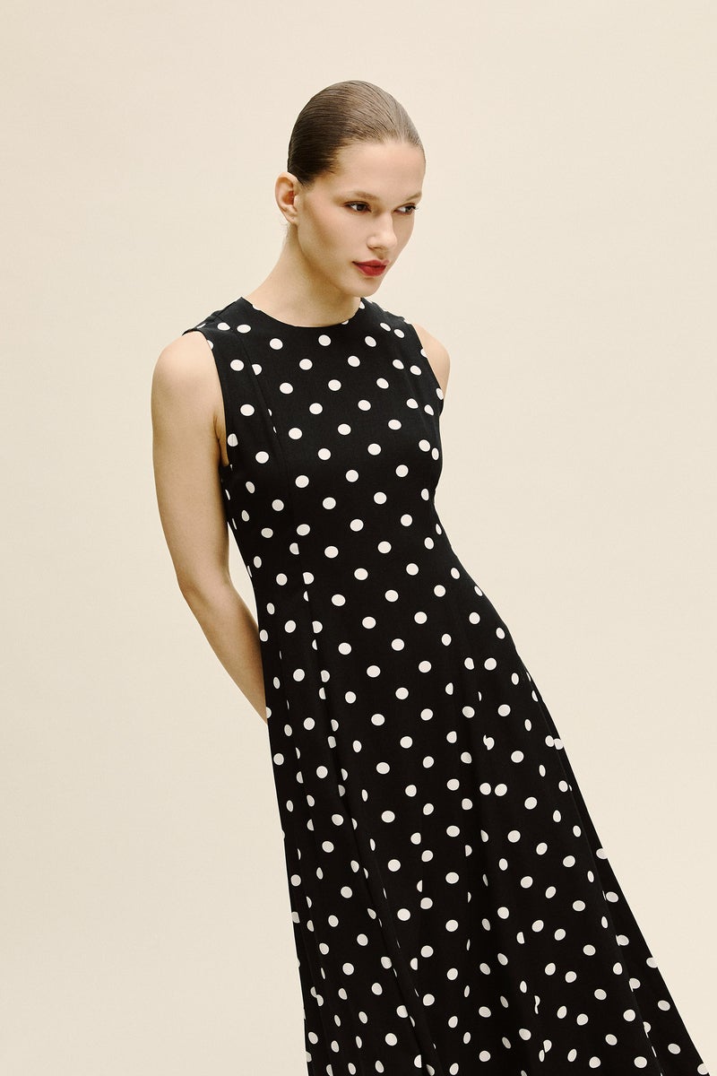 DeFacto Black Woman Crew Neck Polka Dot Poplin Midi Dress Casual - Image 4