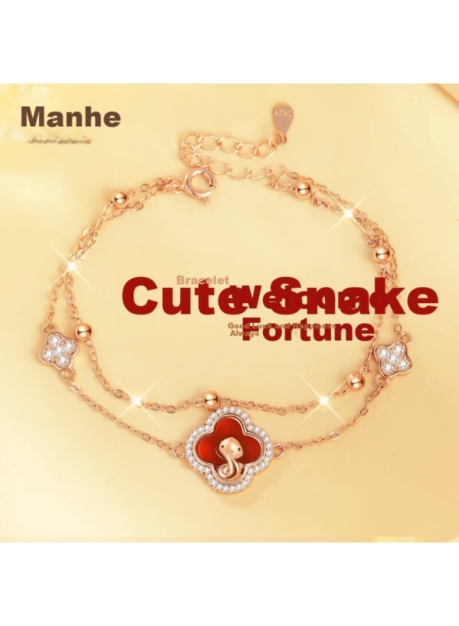 Manhe S925 Silver Four-leaf Clover Bracelet For Women, New Style Beaded elry, Birthday Gift For Wife Or Girlfriend - Image 1