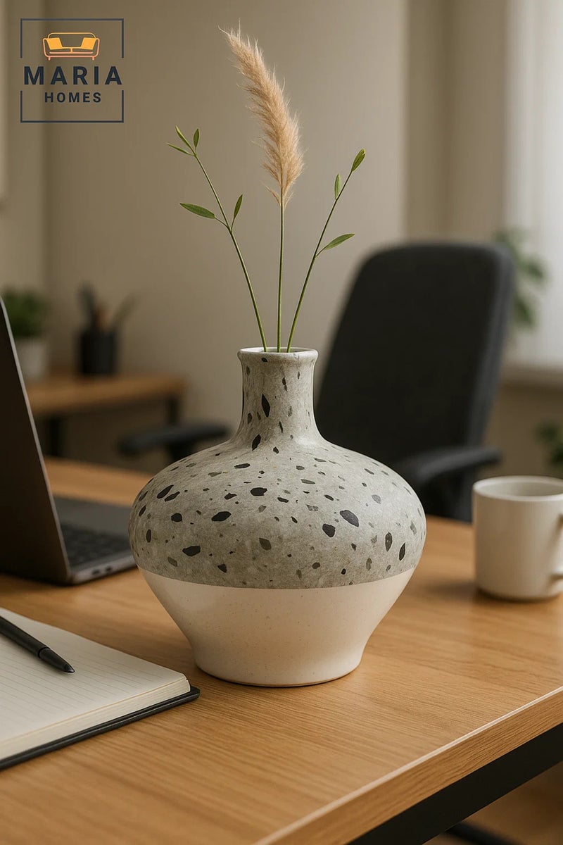 ماريا هومز مزهرية خزفية بنمط تيرازو – وعاء زهور حديث دائري مزخرف - Image 1