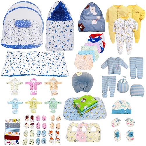 Infantbond Baby Semiwinter and Monsoon Use Hospital Essential Combo for New Born | Gift Pack | Baby Products | Maternity Essentials | Bedding Set (66 Items)(0-6 Months) (66 in 1 Bluemoon) - Image 1