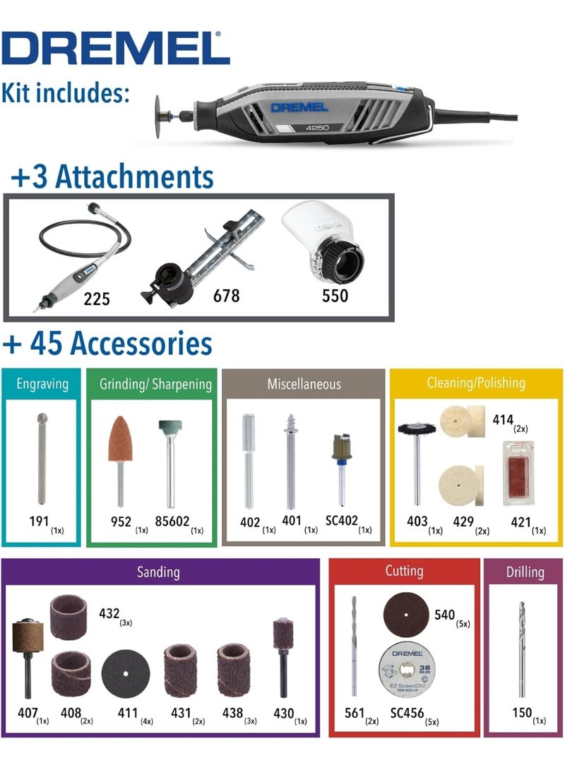 DREMEL 4250 Rotary Tool 175 W Multitool Kit With 3 Attachments 45 Accessories 175W Motor With Electronic Feedback Variable Speed 5.000 35.000 Rpm - Image 3